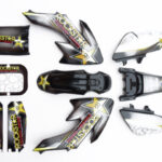 pitbike plasty černé CRF50 s polepy Rockstar, Stomp, DemonX, WPB